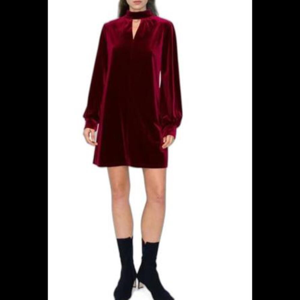 (GB14) MELLODAY Velvet Long Sleeve Dress In Cranberry Red, L